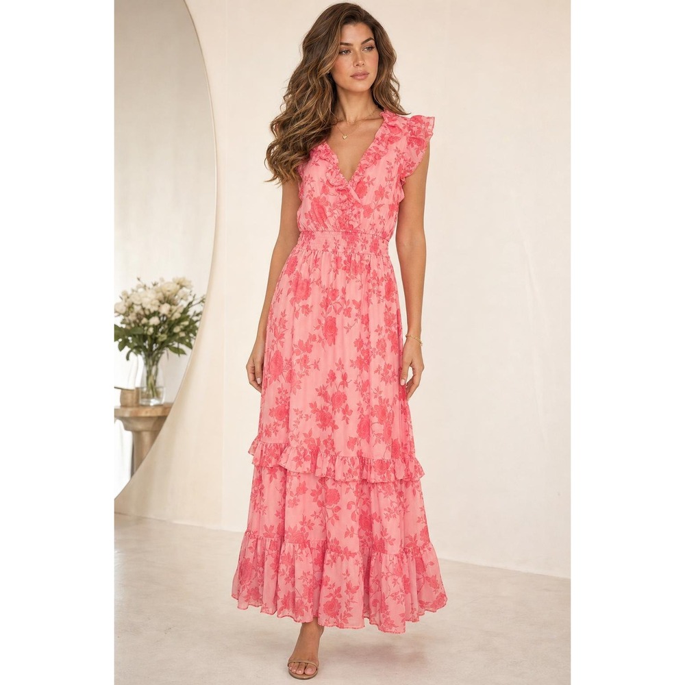 Sam and Jess Maxi Dress Women M Pink Floral Boho Coquette Romantic Wedding Guest